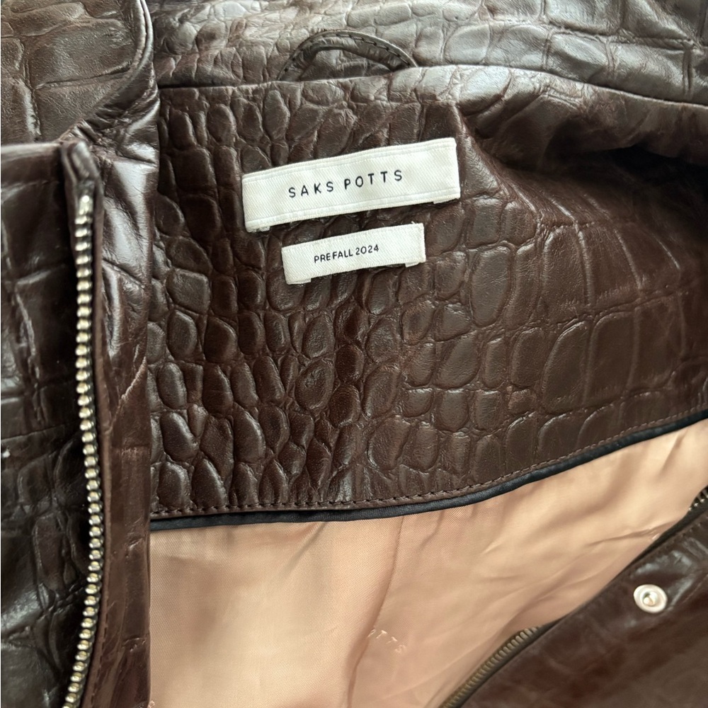 Saks Potts Dark Brown Croc-Embossed Jacket - Picture 4 of 7